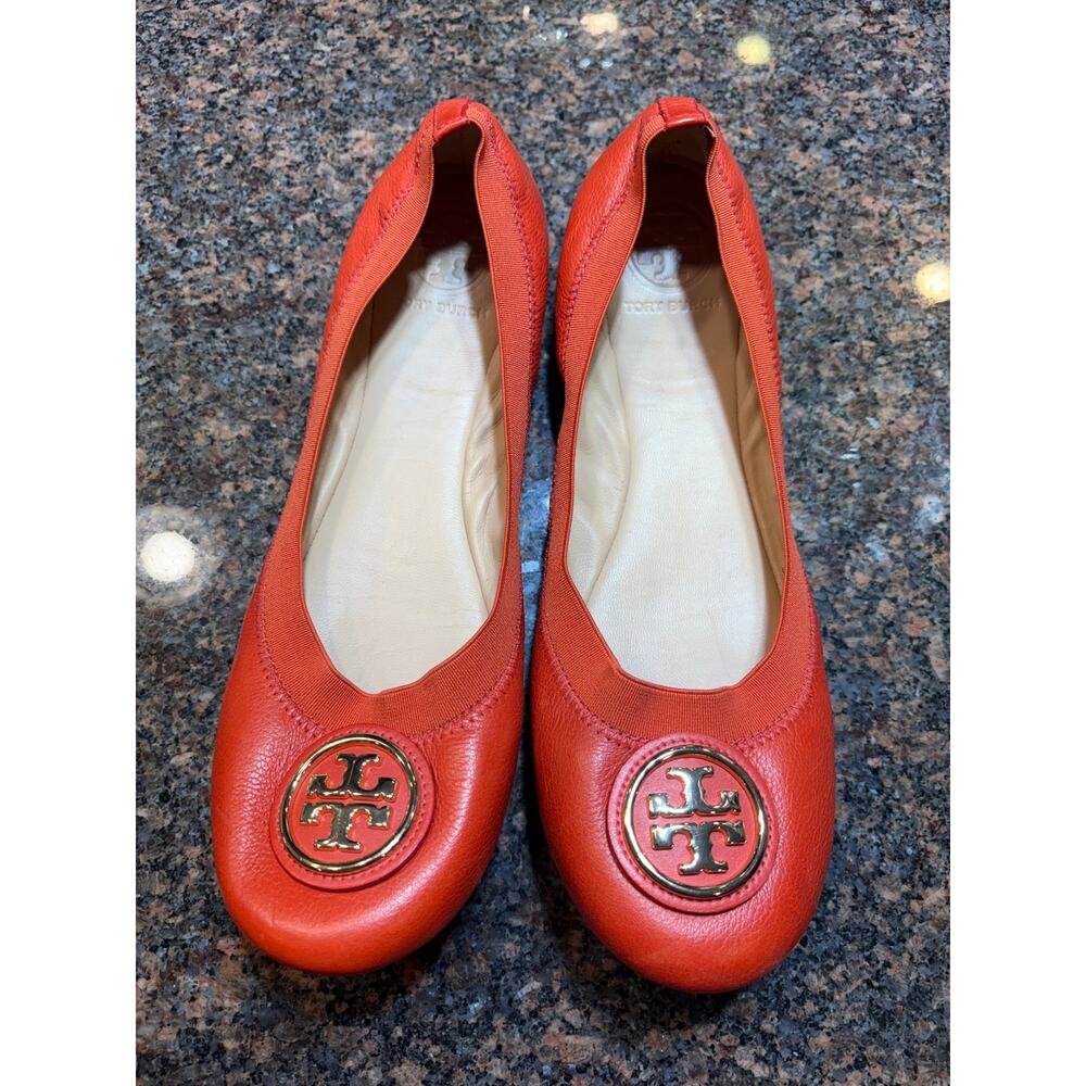 Tory Burch Women’s Orange Leather Round Toe Slip-On Ballet Flats Size 9 - Picture 13 of 16
